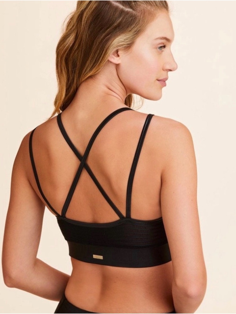 Alala Mirage Cami Bra Black Sheer Ribbed Strappy Sports Bra Size S